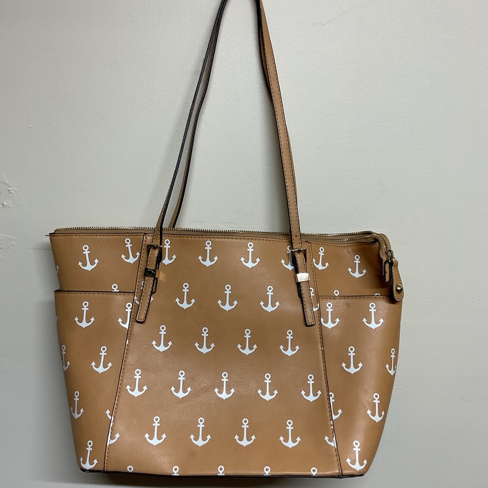 Tan Anchor Print Tote Bag